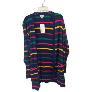 Kim Rogers Plus Cardigan 2xl Navy with Colorful Stripes NEW $59